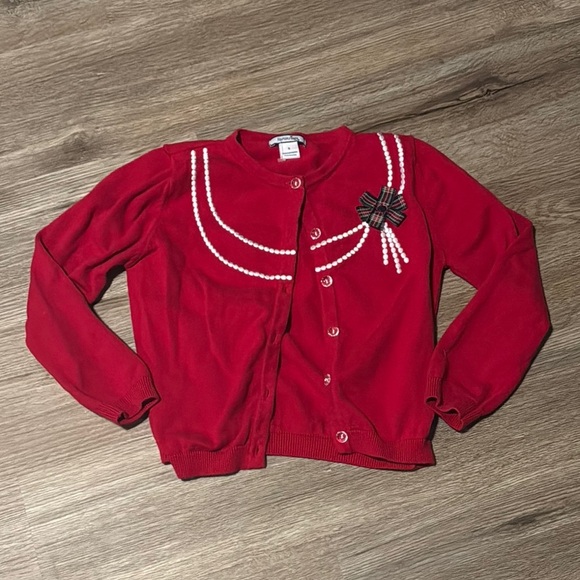 Red Cardigan with Pearl Accents - Picture 1 of 5